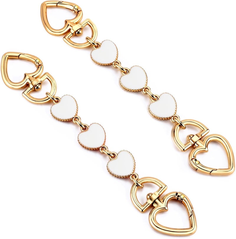 Tmtains 2Pcs Purse Extender Chain Gold Bag Extender Chain Hearts Purse Strap Extender White Purse Strap Replacement Purse Accessories Bag Charms for Handbags Cross Body Bag DIY Purse Making Supplies - Image 1